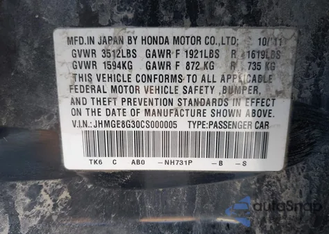 2012 Honda Fit z USA, uszkodzony, nr VIN JHMGE8G30CS000005